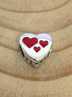 Pandora Red Love, Bless Your Heart Charm Heart Pendant, S925 Silver Jewelry